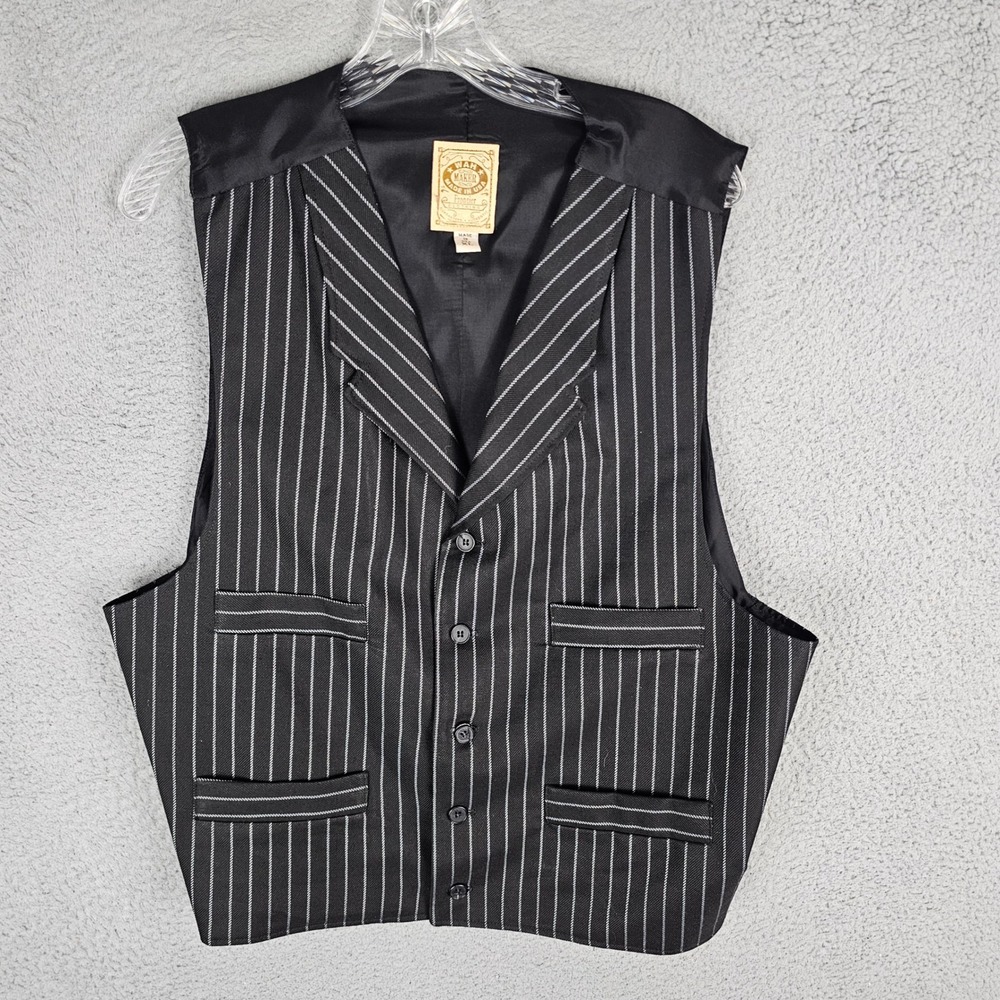 Wah Maker Vest Mens XL Black Frontier Clothing Pinstripe Western Notched Lapel